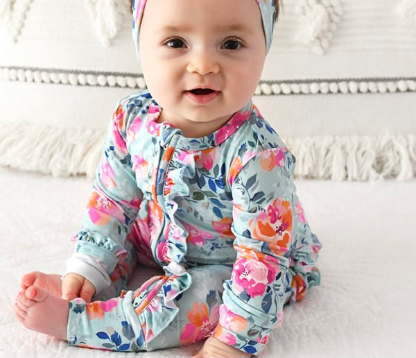 MOLLY FLORAL RUFFLE ROMPER in BAMBOO