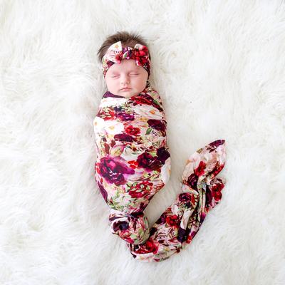 POSH PEANUT GRACIE FLORAL SWADDLE & HEADBAND