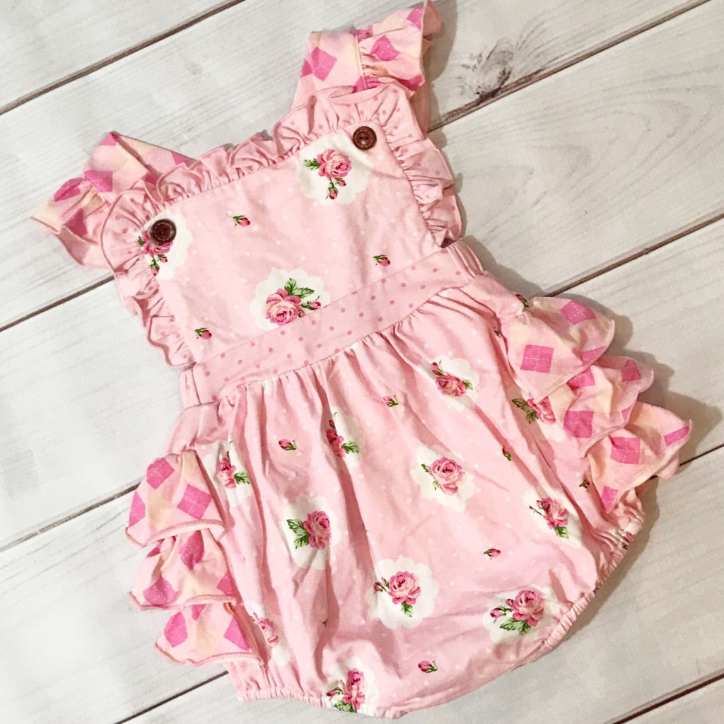 SWOON BABY PINK POSEY FRILLY BUBBLE ROMPER