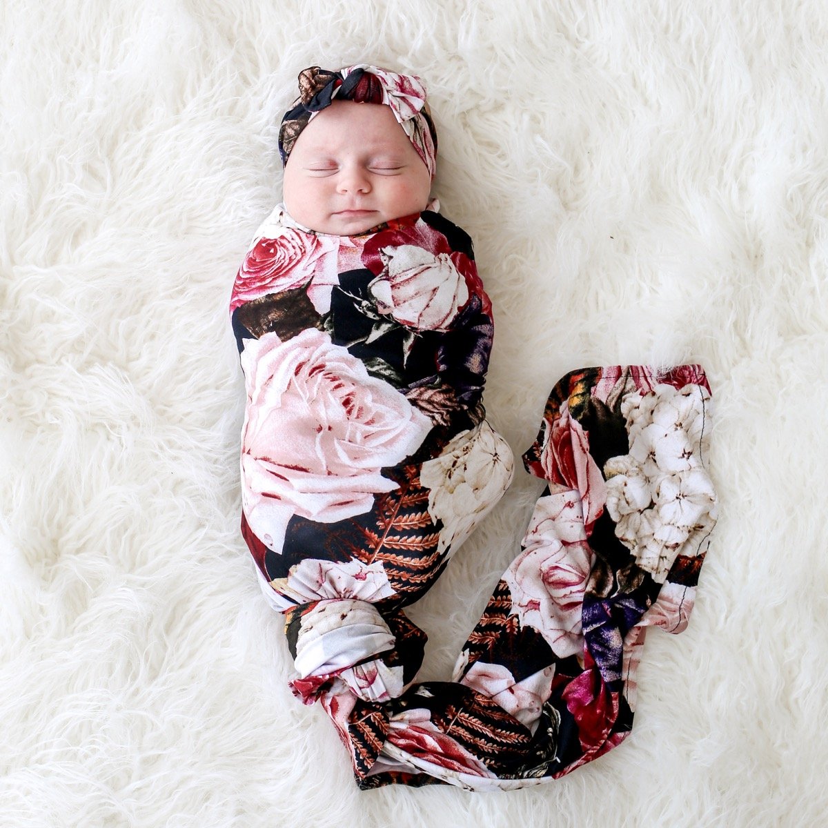 POSH PEANUT ZOEY FLORAL SWADDLE & HEADBAND