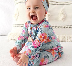 MOLLY FLORAL RUFFLE ROMPER in BAMBOO