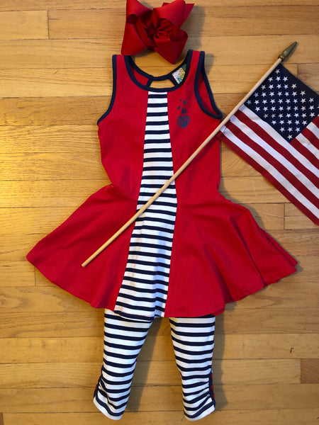 Two piece red, white and blue tunic set