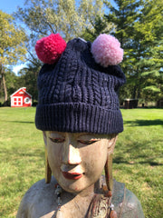 NAVY WITH PINK POM POM HAT