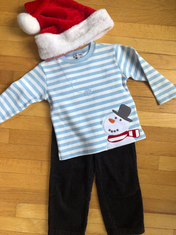 SNOWMAN 2-PIECE BLUE/WHITE STRIPE