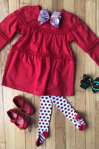 RED COTTON TUNIC DRESS