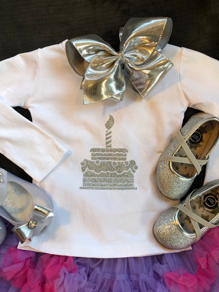 SILVER SPARKLE FIRST BIRTHDAY TEE