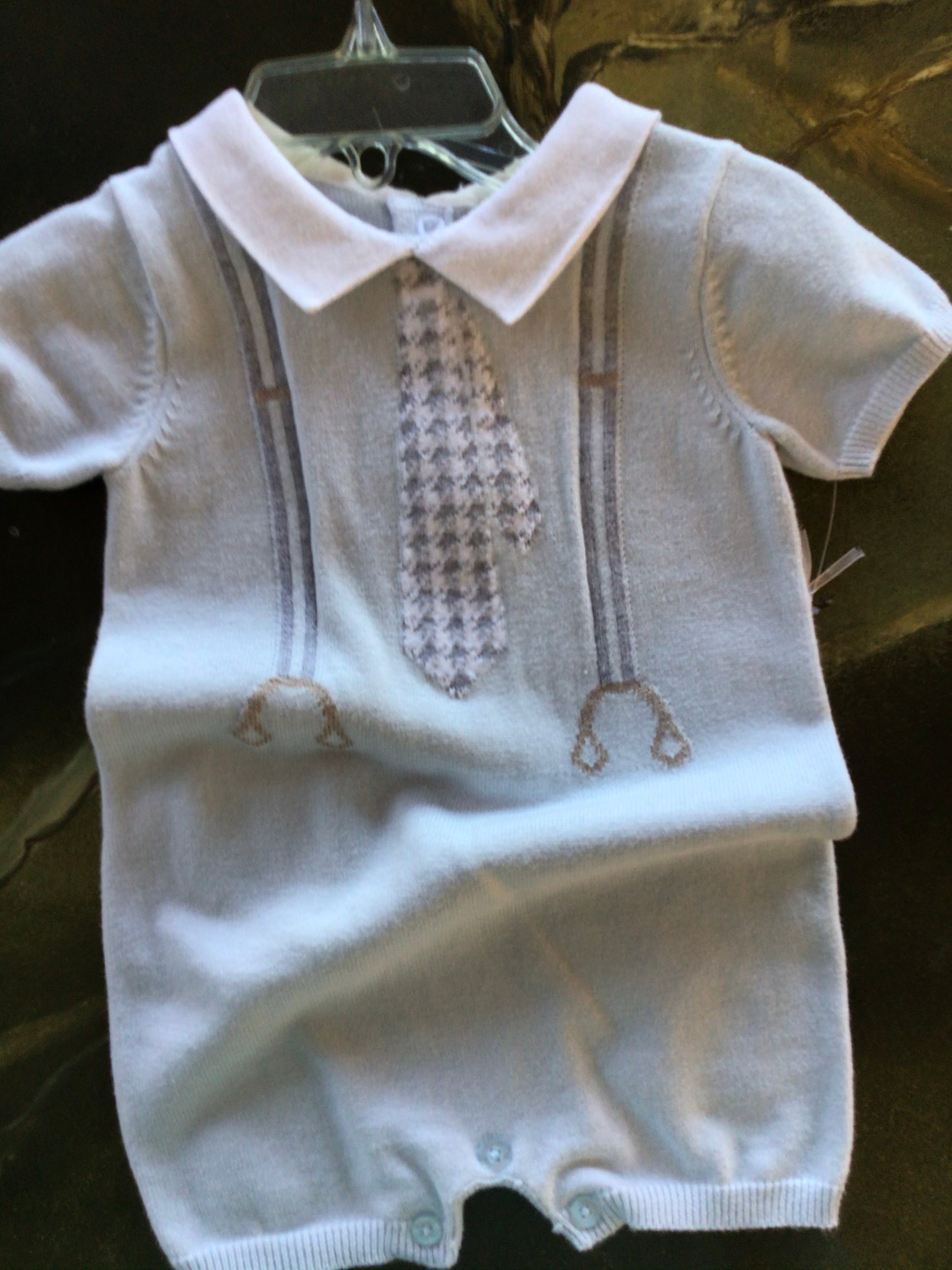 BOYS KNIT SUSPENDERS/TIE ONSIE