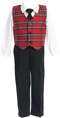 Boys Red Plaid Vest Set