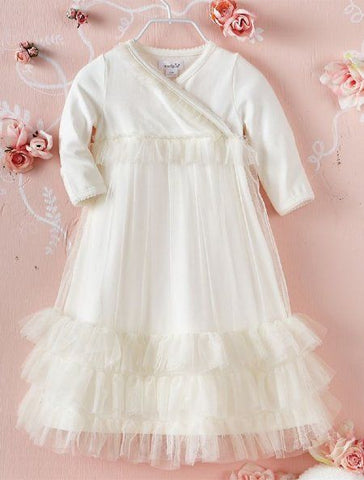 MUD PIE WHITE GOWN WITH CHIFFON RUFFLE COMING HOME