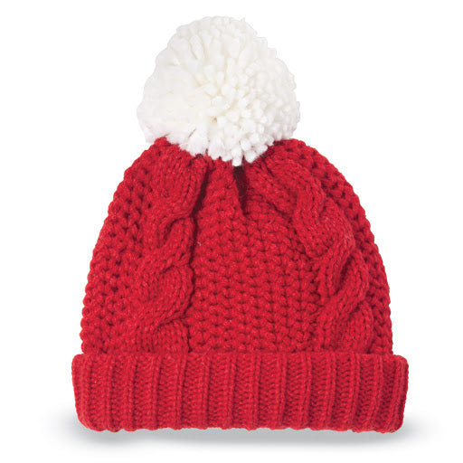 MUD PIE RED POM POM CABLE KNIT HAT